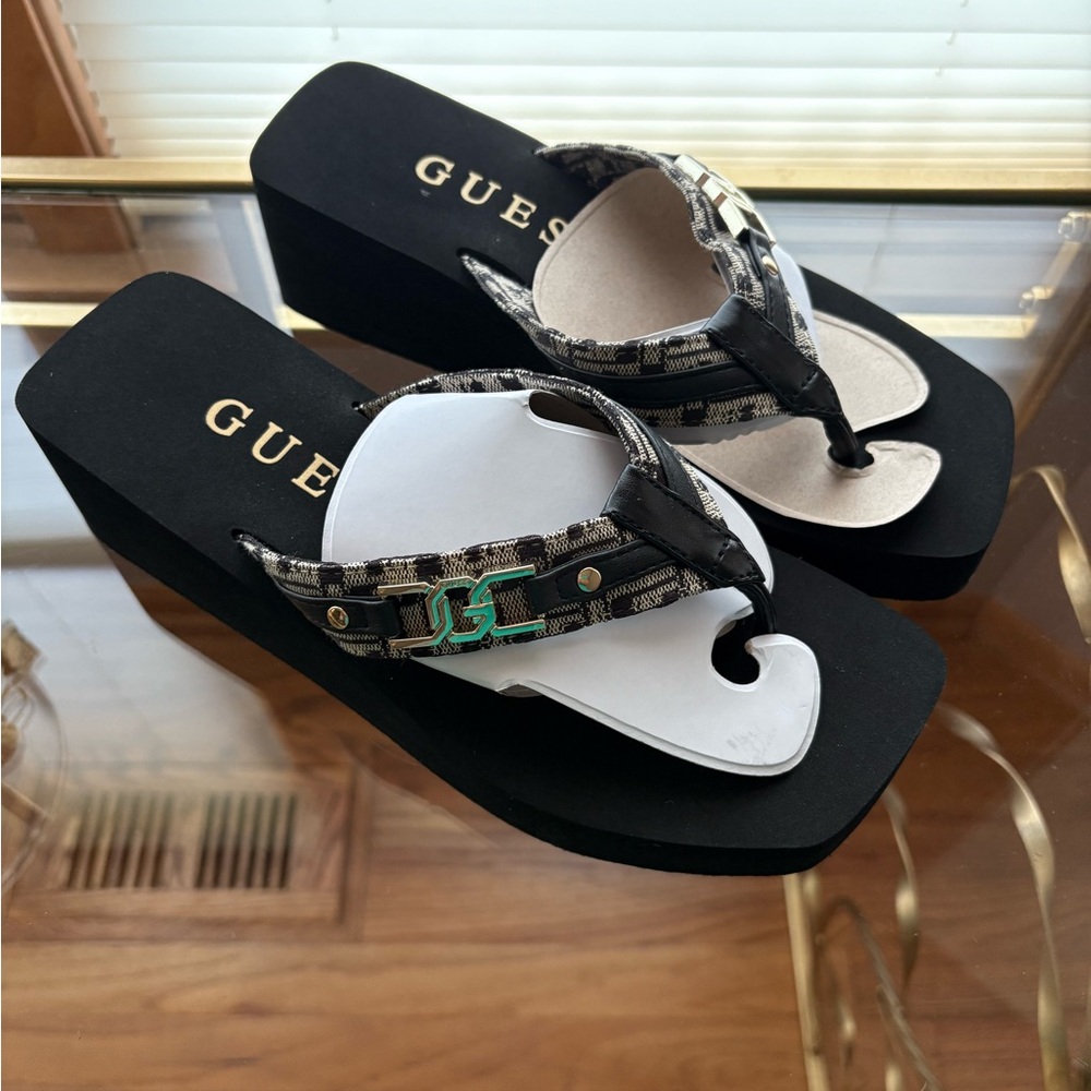 Guess Black and White Sandals with Braided Strap